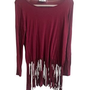 Chic Burgundy Fringe Long Sleeve Top